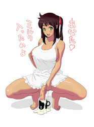 1futa apron balls breasts brown_hair busty cleavage cum cup curvy futa_only futanari hair heart highres hoihoi huge_cock intersex large_breasts long_hair looking_at_viewer masturbation naked_apron nipple nipples penis penis_under_apron pixiv_manga_sample pussy_juice resized side_ponytail smile solo sweat testicles text translation_request voluptuous yellow_eyes