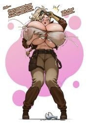 1girls beengineer big_breasts breast_expansion capcom gemma_(monster_hunter_wilds) huge_breasts inconvenient_breasts lactation lactation_through_clothes massive_breasts monster_hunter monster_hunter_wilds nipples_visible_through_clothing see-through_clothing solo solo_female tagme
