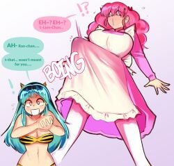 1futa 1girls big_breasts breasts commission female futa_on_female futanari green_hair honeyboyy intersex light-skinned_female light-skinned_futa long_hair lum pink_hair ran_(urusei_yatsura) thick_thighs urusei_yatsura