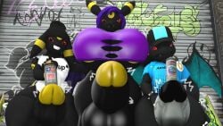 1futa 2boys 2femboys 3d 3d_(artwork) :3 animal_ears animal_hands animal_nose arm_around_shoulder balls black_eyes black_fur black_sclera blue_fur blue_shirt blue_wings blush body_fur bottle breasts can charles_charmeleon_(oc) charlescharmele charmeleon claws closed_mouth clothed_pokemon clothes_writing colored_sclera crescent crossed_legs demon_wings drink drink_can ears_down eeveelution english_text facial_mark fangs fangs_out femboy flat_chest forehead_mark furrification furry furry_female furry_male futanari graffiti grey_horns grin half-closed_eyes hand_up hands_up happy hat holding holding_bottle holding_can holding_drink huge_breasts jack_(jasperisnotcool) jasperisnotcool large_breasts long_hair looking_at_viewer male multicolored_shirt multiple_girls nilfkana nintendo oerba_yun_fang open_mouth own_hands_together penis personification pokémon_(species) pokemon pokemon_(species) print_shirt purple_fur purple_hair purple_shirt purple_wings red_eyes red_sclera shirt short_sleeves sitting smile steam steaming_body straight-on tail teeth thick_thighs thighs torn_shirt two-tone_fur umbreon underboob white_eyes white_fur white_shirt wide_hips wings yellow_fur yellow_gemstone yellow_sclera
