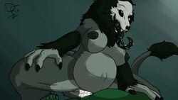 anthro big_breasts black_fur breasts de-flator duo female inflation scp-1471 scp_foundation sex skull tongue