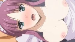 10s 1boy 1girls 2017 animated blush bouncing_breasts breasts female female headdress highres large_breasts long_hair maid maid_apron maid_headdress nipples open_clothes purple_hair rape tagme toriko_no_(series) toriko_no_kusari toya_shiori