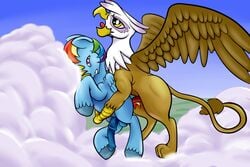 buggery color friendship_is_magic fur furry furry_only gilda gilda_(mlp) interspecies male male_only multiple_males my_little_pony ragingsemi rainbow_blitz_(mlp) rainbow_dash_(mlp) rule_63 side_view straight_hair yaoi