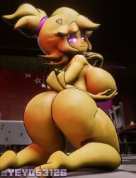 1girls areolae ass barefoot big_ass big_breasts breasts chica_(cally3d) chica_(fnaf) chiku chiku_(cryptia) completely_nude cryptiacurves fazclaire's_nightclub female female_only five_nights_at_freddy's fredina's_nightclub full_body half-closed_eyes kneeling looking_at_viewer looking_back naked naked_female nipples nude nude_female smile solo solo_female yeyo