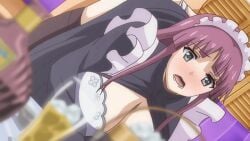10s 1boy 1girls 2017 animated black_legwear blush bouncing_breasts bra breasts doggy_style female female headdress highres large_breasts long_hair maid maid_apron maid_dress maid_headdress open_clothes panties purple_hair rape tagme thighhighs toriko_no_(series) toriko_no_kusari toya_shiori