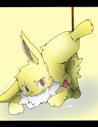 balls big_ear big_eyes blush bondage cum ear eeveelution eyes hindpaw jolteon male miru nintendo orgasm penis pokemon pokemon_(species) spreading tear wet