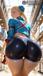 1girls ahoge ai_generated ass ass_focus back bike_shorts black_shorts blonde_hair blue_eyes blue_jacket blurry blurry_background blush braid breasts bun_cover cammy_white capcom closed_mouth cropped_jacket epic_games fingerless_gloves fortnite fortnite:_battle_royale from_behind gloves hair_bun huge_ahoge huge_ass indoors jacket kneepits leaning_forward long_hair looking_at_viewer looking_back meitabuu pantylines patreon_username red_gloves scar scar_on_cheek scar_on_face shiny_clothes shiny_skin shorts smile solo street_fighter street_fighter_6 street_fighter_v thigh_gap thighs twin_braids union_jackcammy_white very_long_hair