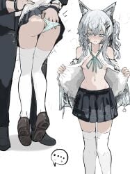 animal_ears arknights ass catgirl female female fingering larger_male male no_bra panties rosmontis_(arknights) schoolgirl size_difference skirt thighhighs whate=3r