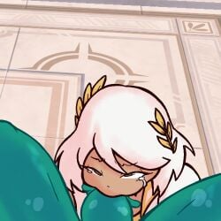 aphrodite_(hades) beauty_mark big_dick big_penis blowjob brown_eyes dark-skinned_female fortnite fortnite:_battle_royale poseidon_(fortnite) pov pov_eye_contact pov_male slime_man slime_monster tanned_female tanned_girl tanned_skin tears white_hair