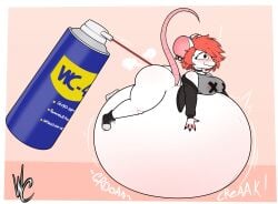 absurd_res aerosol_can anthro ass belly belly_grab big_belly big_butt black_clothing black_footwear black_shoes black_sneakers black_sweater black_topwear blush breast_tape choker clothing compressed_air creaking ear_piercing exclamation_point female fishnet_clothing fishnet_topwear footwear groan hair hi_res high_top_shoes huge_belly hyper hyper_belly hyper_inflation inflated_belly inflation jewelry lying mammal mouse mouse_ears mouse_tail murid murine necklace nipples_visible_through_clothing on_front piercing red_hair rodent shoes sneakers solo squiggle_mouth sweater topwear wd-40 wide_eyed wrongcable