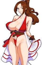 47_hard breasts cameltoe fatal_fury female folding_fan hand_fan hard.d high_ponytail highres holding holding_fan huge_breasts long_hair ponytail shiranui_mai solo wedgie