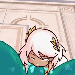 aphrodite_(fortnite) beauty_mark big_dick big_penis blowjob brown_eyes cum cum_drip cum_in_mouth cum_on_face dark-skinned_female fortnite fortnite:_battle_royale poseidon_(fortnite) pov pov_eye_contact pov_male slime_man slime_monster tanned_female tanned_girl tanned_skin tears white_hair