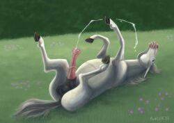 2024 animal_genitalia animal_penis anus balls bayard_zylos bodily_fluids cum cumshot dated ejaculation equid equine equine_genitalia equine_penis erection feral flower fowler17 fur genital_fluids genitals grass hands-free hi_res hooves horse lying male mammal medial_ring on_back on_ground penis plant scar sheath solo spontaneous_ejaculation white_body white_fur