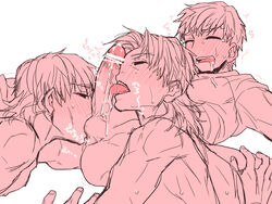 3boys censored drool drooling emiya_shirou erection fate/stay_night fate/zero fate_(series) fellatio gilgamesh kirei_kotomine male tagme tearing_up yaoi