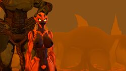 2girls 3d 3d_(artwork) 4k armor armored_female breasts doom hell imp nude nude_female sfm size_difference yuri yuri
