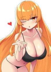 big_breasts black_bra blowing_kiss humanoid kaori_(splatoon) nobunagapero orange_hair peronattu splatoon top_view