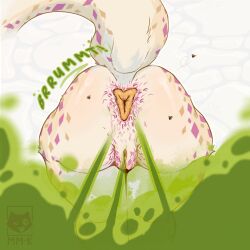 anus ass big_ass big_butt body_hair butt_hair fart fart_cloud fart_fetish female flies flies_for_smell fly_(animal) furry genitals hi_res insects invalid_tag kobold mirok pubes pussy scalie solo thick_thighs vulva