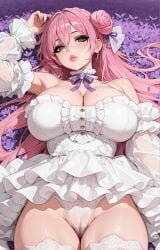 after_fellatio anus ass ass_focus cameltoe cum cum_in_mouth dorothy_(nikke) feet fellatio foot_fetish footjob goddess_of_victory:_nikke huge_breasts large_breasts pink_hair pov purple_eyes pussy see-through soles spread_pussy