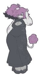 1girls ahoge bemmy_(refresh_rm) boob_window breasts curvy curvy_figure dress female female_only fluffy_tail furry furry_female furry_only hair high_heels long_hair looking_at_viewer ponytail purple_hair refresh_rm smiling_at_viewer spots tail twitter twitter_link twitter_user_oc