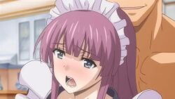 10s 1boy 1girls 2017 animated blush bouncing_breasts bra breasts female female from_behind groping_breast headdress highres large_breasts long_hair maid maid_apron maid_headdress nipples open_clothes purple_hair rape tagme toriko_no_(series) toriko_no_kusari toya_shiori