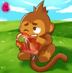 anus balloon balls bloons_tower_defense bodily_fluids brown_body brown_fur cum cum_inside dart dart_monkey dart_monkey_(bloons) fur genital_fluids genitals haplorhine inflatable kakau221 male mammal monkey ninja_kiwi penis primate solo tail