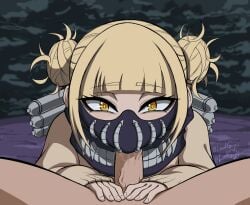 1boy 1girls animated blonde_hair blowjob blush clothed_female_nude_male fellatio fellatio_under_mask himiko_toga looking_at_viewer lordguyis mask masked_female my_hero_academia oral oral_sex yellow_eyes