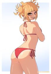 1girls behind_view bikini bikini_bottom bikini_top blonde_hair curly_hair dashi_art himiko_toga my_hero_academia short_hair