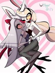 2demons 2girls bunnysuit charlie_morningstar_(hazbin_hotel) female female_only girlfriends hazbin_hotel lesbian tagme usagi_star vaggie_(hazbin_hotel) vivienne_medrano vivziepop yuri