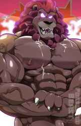 abs anthro biceps bodily_fluids cum felid feline genital_fluids genitals hair kirby_(series) kirby_and_the_forgotten_land leongar lion male male_only mammal muscular muscular_anthro muscular_male nintendo nipples pantherine pecs penis possession red_hair saliva solo teeth thymilph vein veiny_muscles veiny_penis