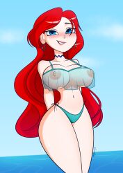 alluring-taili almost_naked big_breasts bikini blue_eyes breasts cartoony chelsea_(ruby_gillman) dreamworks flushed ginger human human_form legs mermaid nipples ocean pleasure_face png red_hair ruby_gillman,_teenage_kraken sea smile thick_thighs translucent white_skin