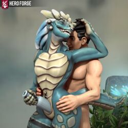 2boys anal anal_penetration anal_sex blue_scales femboy from_behind gay gay_sex hero_forge interspecies male_on_femboy masturbation scalie scalie_humanoid thick_ass thick_thighs