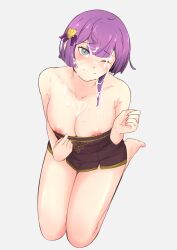 1girls bare_legs bare_shoulders bernadetta_von_varley blush bukkake cleavage collarbone cum cum_on_breasts cum_on_face cum_on_hair facial fire_emblem fire_emblem:_three_houses grey_eyes grimkopi18 grimteacups kneeling large_breasts looking_at_viewer nintendo nipples one_eye_closed post-timeskip purple_hair short_hair smile solo teasing white_background