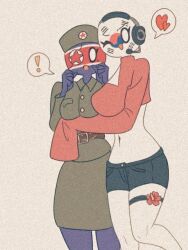 cocomooooochi countryhumans countryhumans_girl heart hug north_korea_(countryhumans) safe sfw south_korea_(countryhumans) yuri