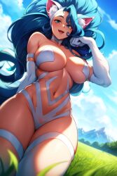 2023 ai_generated big_breasts blue_eyes blue_hair breasts capcom cat_ears cat_tail compilation cute cute_face darkstalkers felicia_(darkstalkers) felid felid_humanoid feline feline_humanoid female female_only half_naked looking_at_viewer medium_breasts navel pixiv solo solo_female video_game video_games