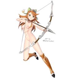 1girls abs arrow_(projectile) attack bare_arms bare_legs bare_thighs bettercommsoul bow_(weapon) breasts completely_nude crown edit etie_(fire_emblem) female female_only fire_emblem fire_emblem_engage fire_emblem_heroes frown full_body green_eyes hairbow legs long_hair medium_breasts naked_boots naked_footwear nintendo nipples nude nude_female nude_filter orange_hair pussy solo thighs weapon white_background