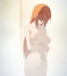 big_breasts breasts faceless female foggy long_hair miyazawa_elena nude nude_female orange_hair sekai_de_ichiban_tsuyoku_naritai! showering stitched wet_hair