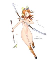 1girls abs arrow_(projectile) ass_visible_through_thighs bare_arms bare_legs bare_thighs bettercommsoul bow_(weapon) breasts broken_weapon clenched_teeth completely_nude crown edit etie_(fire_emblem) female female_only fire_emblem fire_emblem_engage fire_emblem_heroes full_body green_eyes hairbow legs long_hair medium_breasts naked_boots naked_footwear nintendo nipples nude nude_female nude_filter one_eye_closed orange_hair pussy solo thighs torn_clothes weapon white_background