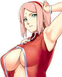 1girls 4:5 alternate_version_at_source alternative_bust_size armpits asumo_(asb12as) bare_arms bob_cut boruto:_naruto_next_generations bracelet breasts clothing cropped facial_mark female female_only forehead_mark green_eyes high_resolution jewelry kunoichi large_breasts looking_at_viewer medium_hair milf naruto no_undershirt one_arm_raised one_arm_up out_of_frame partially_clothed pink_hair presenting_armpit red_headband red_headwear red_shirt sakura_haruno shirt short_hair simple_background sleeveless sleeveless_shirt smile smooth_armpits solo third-party_edit topaz_a.i._gigapixel underboob upscaled very_high_resolution waist_up white_background white_bracelet