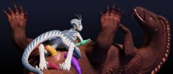 3d_(artwork) 5_fingers alien animal_genitalia blender_(software) cloaca cuntboy digital_media_(artwork) dildo duo feral fingers genitals hi_res humanoid intersex loach_dragon lying male on_back on_partner pussy ramul rear_view sex_toy tendrils zekra_(ramul)