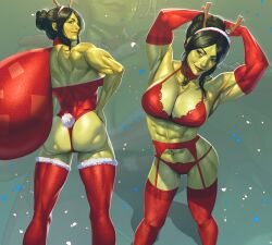 1girls abs artist_name ass big_breasts black_hair bra bulging_breasts christmas christmas_lingerie christmas_outfit clothed female female_only garter_belt gloves green-skinned_female green_skin hair_bun hibren highres hulk_(series) lingerie long_gloves looking_at_viewer marvel marvel_comics multiple_poses muscles muscular muscular_female muscular_thighs panties reindeer_antlers sack she-hulk solo stockings tagme thighhighs veiny_breasts voluptuous voluptuous_female