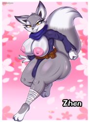 1girls ass big_ass big_breasts breasts drawsfigures embarrassed female female_only furry furry_female furry_tail kung_fu_panda nude nude_female simple_background solo solo_female thick_thighs thighs white_body white_skin zhen_(kung_fu_panda)