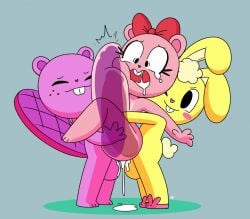 anthro big_penis bodily_fluids crying cuddles_(htf) cum cum_drip cum_inside deep_penetration dripping female genital_fluids genitals giggles_(htf) group happy_tree_friends huge_cock hyper hyper_genitalia hyper_penetration hyper_penis hyper_stomach_bulge male penetration penis sex small_dom stomach_bulge tears toothy_(htf) x-ray_vision yopy