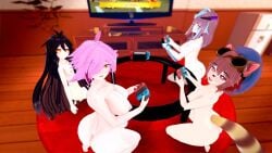 emikukis koikatsu lin_kaimane neneefthy nude nude_female playing_card rakkun shai_zoe shaizoe_ virtual_youtuber vtuber