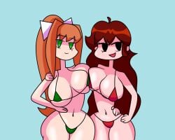 2girls alternate_costume breasts crossover doki_doki_literature_club female female_only friday_night_funkin girlfriend_(friday_night_funkin) monika_(doki_doki_literature_club) swimsuit tagme xannedxhrry xanxhrry