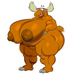 absurd_res anthro ass becky_the_moose_(johnny_bravo) big_breasts big_butt bodily_fluids breasts cartoon_network deer female glistening glistening_body hi_res huge_breasts johnny_bravo_(series) mammal moose new_world_deer nipples possbooty puffy_nipples solo voluptuous_female