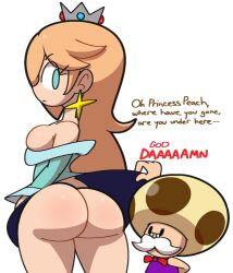 1boy 1girls 2023 ass ass_focus backboob big_ass big_breasts blonde_hair blue_eyes boob_window bottomless bubble_ass bubble_butt clothed female larger_female lifting_clothing lifting_dress male mario_(series) nintendo no_bra no_underwear old_man princess_rosalina smaller_male super_mario_galaxy tagme thick_ass thick_legs toad_(mario) toadsworth underass vilepluff voluptuous wide_hips