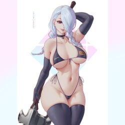 1girls bikini black_bikini breasts female hair_over_one_eye hips huge_breasts jujutsu_kaisen light-skinned_female light_skin long_hair mei_mei_(jujutsu_kaisen) melowh pornhub pornhub_bra thick_thighs thighs white_hair wide_hips