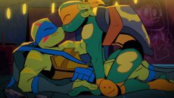 bandana blush brother brothers closed_eyes gay incest kerchief kissing leonardo_(tmnt) male male/male michelangelo_(tmnt) reptile rise_of_the_teenage_mutant_ninja_turtles rot_onsen scalie teenage_mutant_ninja_turtles teenager turtle young