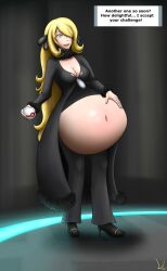 1girls blonde_female blonde_hair cynthia_(pokemon) female_pred hand_on_belly implied_digestion lampton pokeball pokemon pokemon_champion pokemon_trainer post_vore pre_vore premier_ball same_size_vore vore vore_belly willing_pred