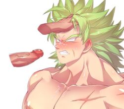 artist_request balls bara blank_eyes blush boner broly broly_(dragon_ball_super) cum cum_on_face disembodied_hand disembodied_penis dragon_ball dragon_ball_super dragon_ball_z erection gay green_hair hand_on_head legendary_super_saiyan male male_only muscles muscular penis saiyan yaoi